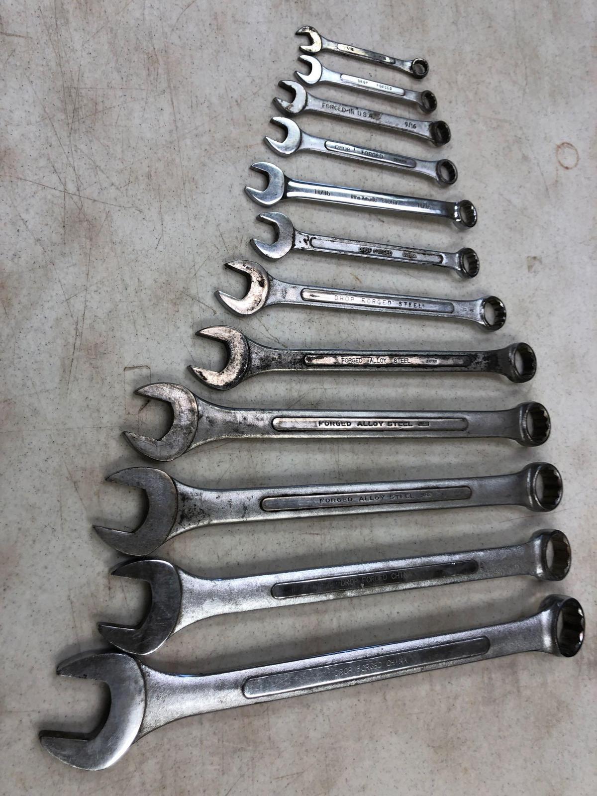 (12) Open & box end wrenches from 7/16'' - 1-1/2'', good condition - various brands.