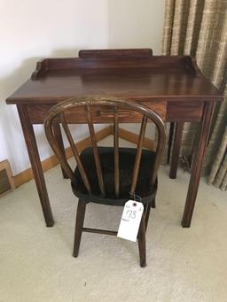 Childs table 26" wide X 15" deep X 26" tall, wood with drawer with wood childs chair. NO SHIPPING!