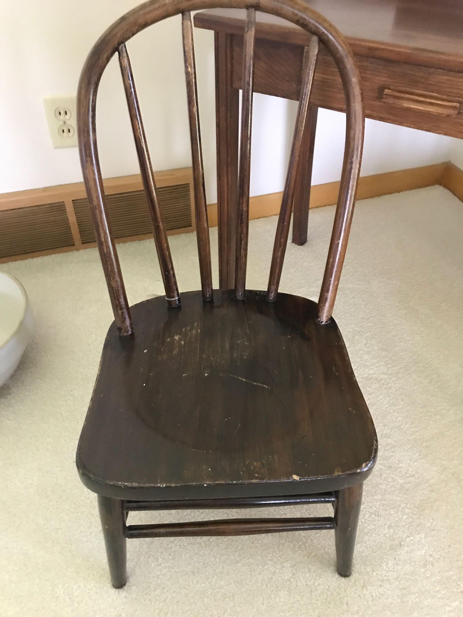 Childs table 26" wide X 15" deep X 26" tall, wood with drawer with wood childs chair. NO SHIPPING!