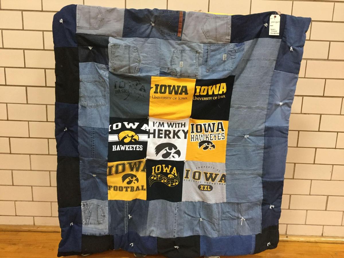 Hawkeye jean quilt (Donated by: Steve & Connie Christensen)