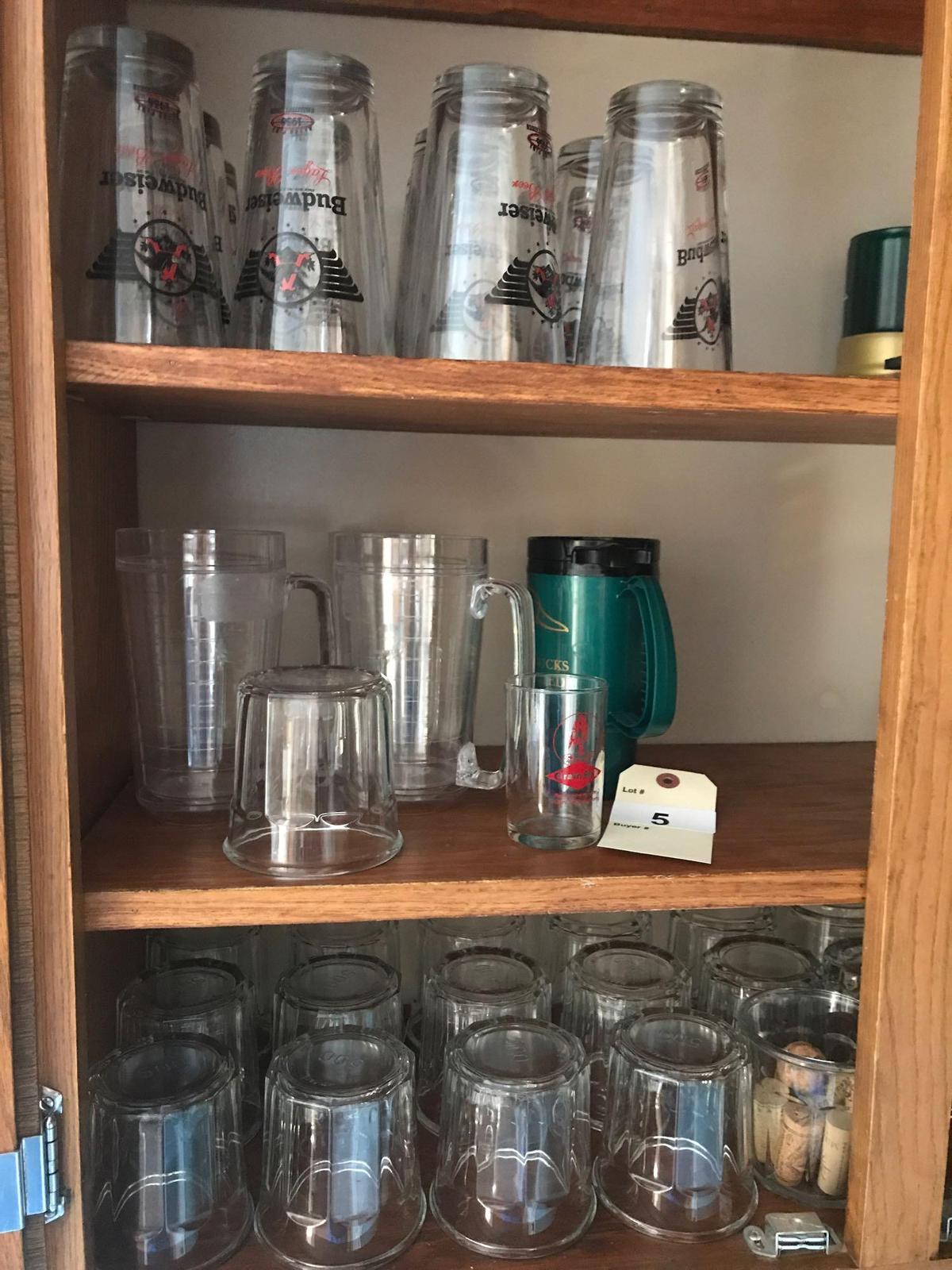 18 French Jelly Glasses, Tumblers and 12 Budwiser Glasses