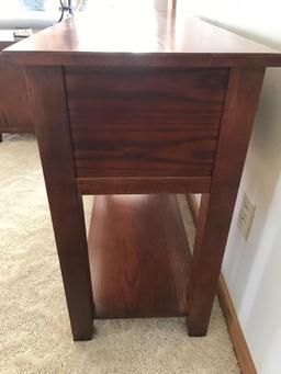 Oak Sofa Table with Glassfront door, 46'' L x 16'' D x 29'' T. NO SHIPPING AVAILABLE!