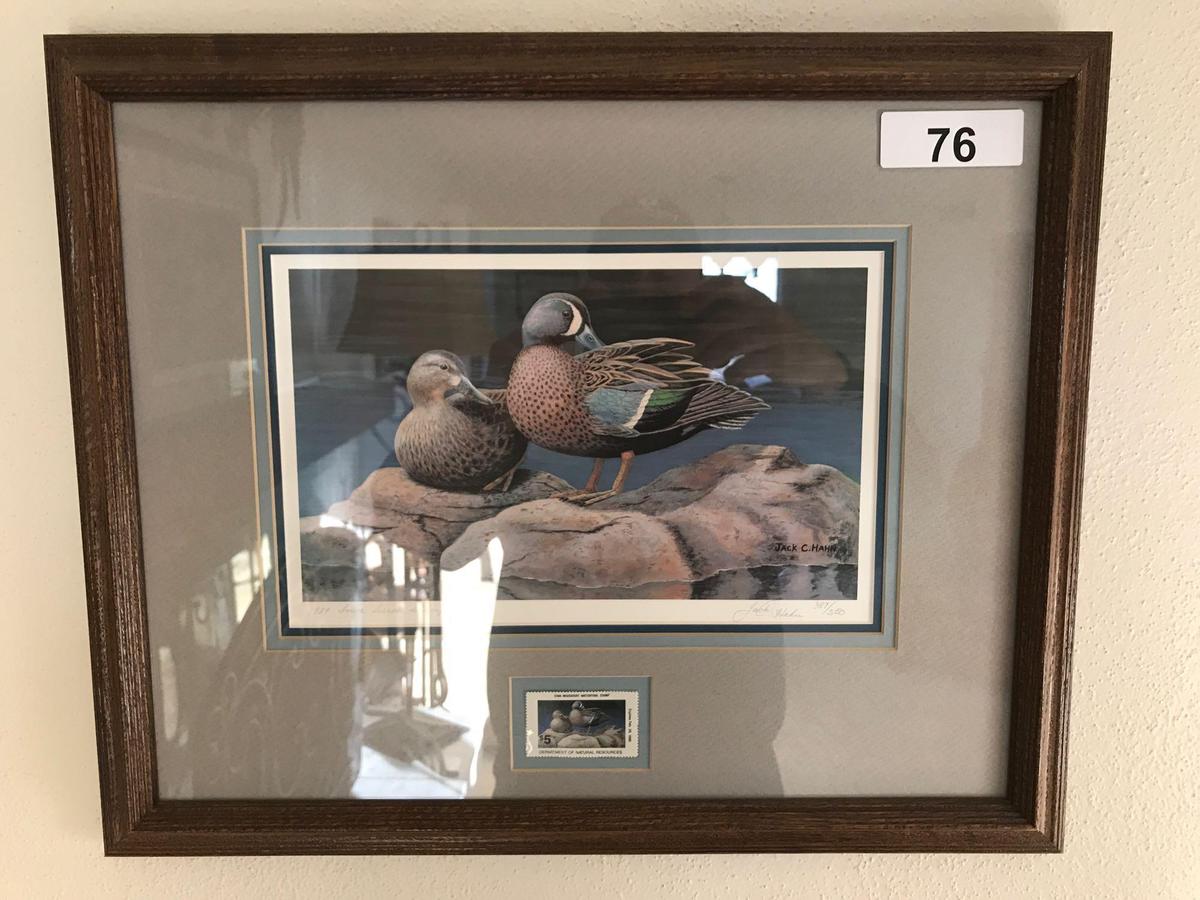 1989 Iowa Duck Stamp Design Print w/Stamp by Jack C. Hahn 387/550, 19.5''x16''