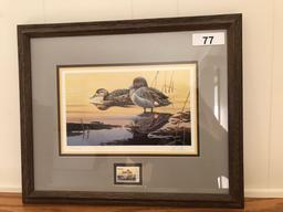 Ducks Unlimited Framed Print w/Stamp by Dietmar Krumrey 267/2000, 19.5'' x 16''