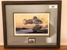 Ducks Unlimited Framed Print w/Stamp by Dietmar Krumrey 267/2000, 19.5'' x 16''