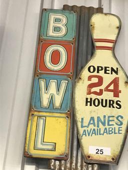 Bowling Lanes, 2-piece Metal Sign, 26.5'' T x 14''W