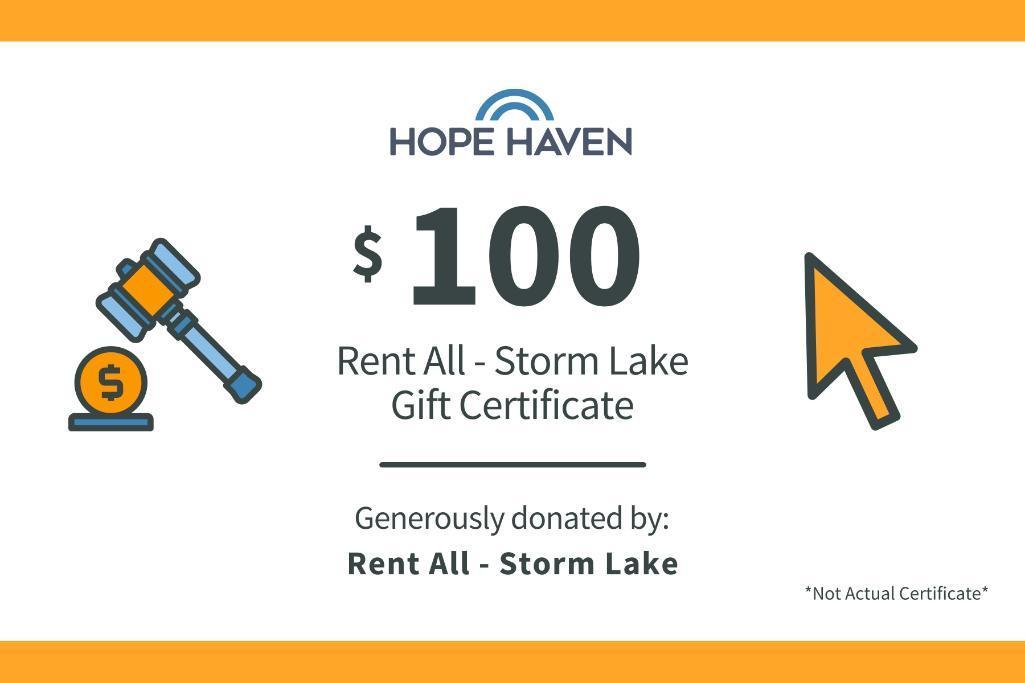 Rent All $100 Gift Certificate