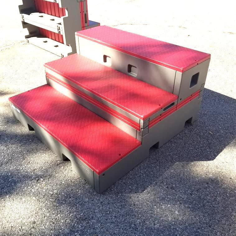 WENGER "FLIP FORM" COMBINATION STAGE / TRI-LEVEL RISERS RED