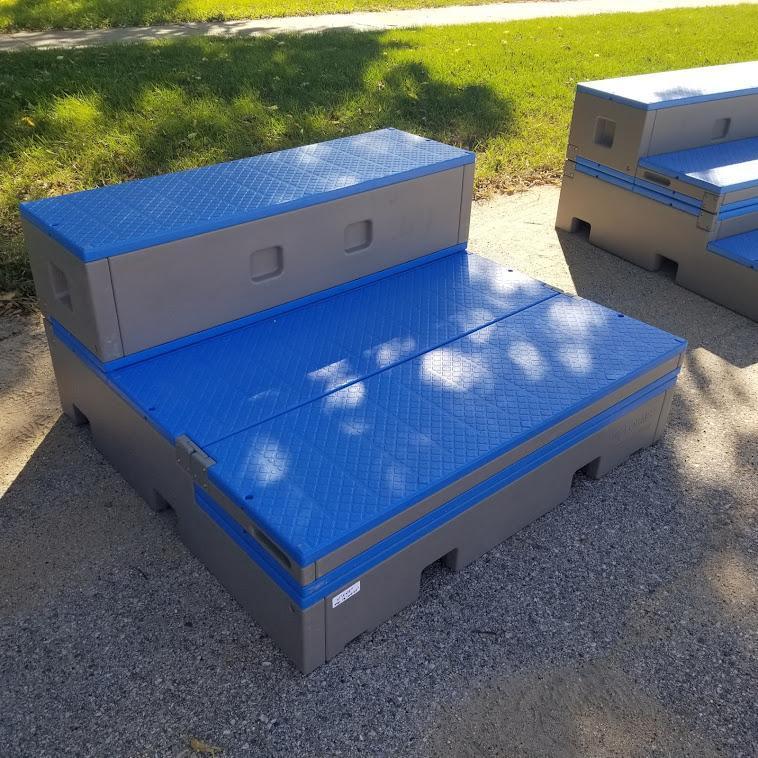 WENGER "FLIP FORM" COMBINATION STAGE / TRI-LEVEL RISERS BLUE