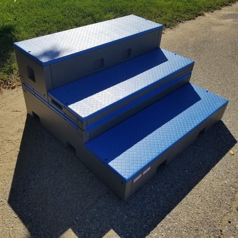 WENGER "FLIP FORM" COMBINATION STAGE / TRI-LEVEL RISERS BLUE