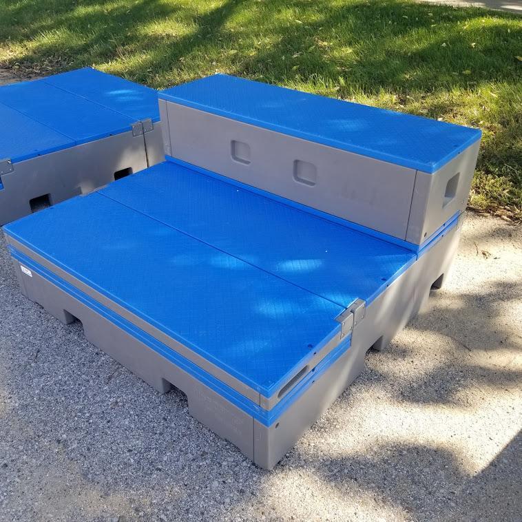 WENGER "FLIP FORM" COMBINATION STAGE / TRI-LEVEL RISERS BLUE