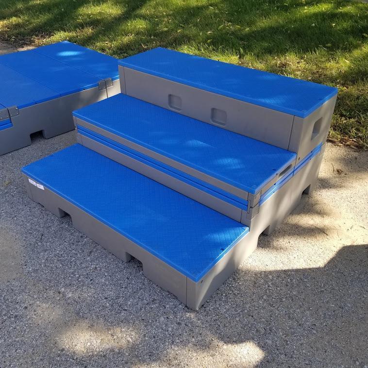 WENGER "FLIP FORM" COMBINATION STAGE / TRI-LEVEL RISERS BLUE