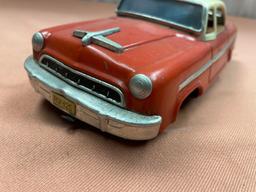 Alps 1953 Toy Mercury Sedan, tin battery operated car, rust in battery box