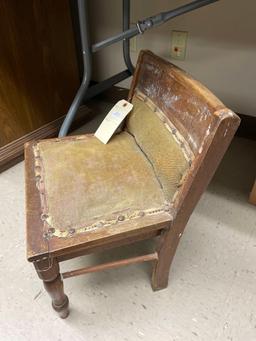 Vintage wood child's chair, metal box14''x10'', 2 pillow covers.