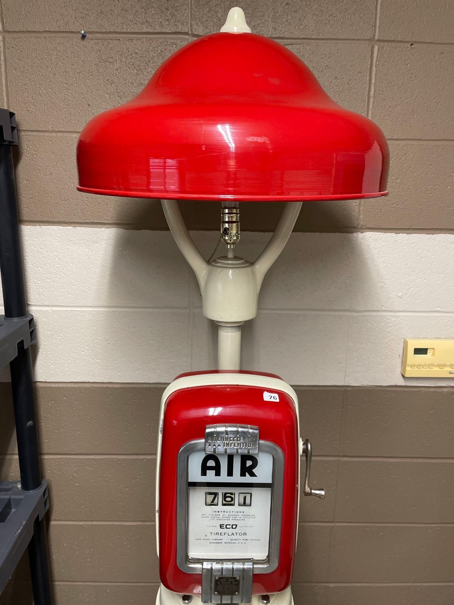 Eco Tire Flator standing Air Pump with lamp - 80''T - Restored. NO SHIPPING ARRANGED BY AUCTIONEERS