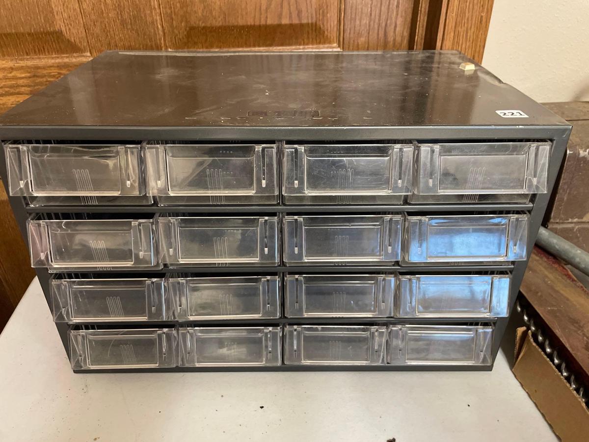 Metal Parts Cabinet'18''wx 11'xT''11''D with 16 plastic drawers