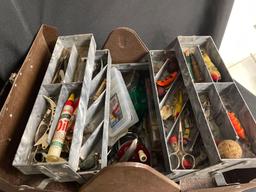 Vintage Metal Tackle Box & Fishing Supplies