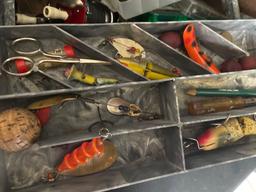 Vintage Metal Tackle Box & Fishing Supplies