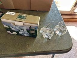 Solid glass bunnies with candle holder, Enesco lead crystal eggs....Shipping ...