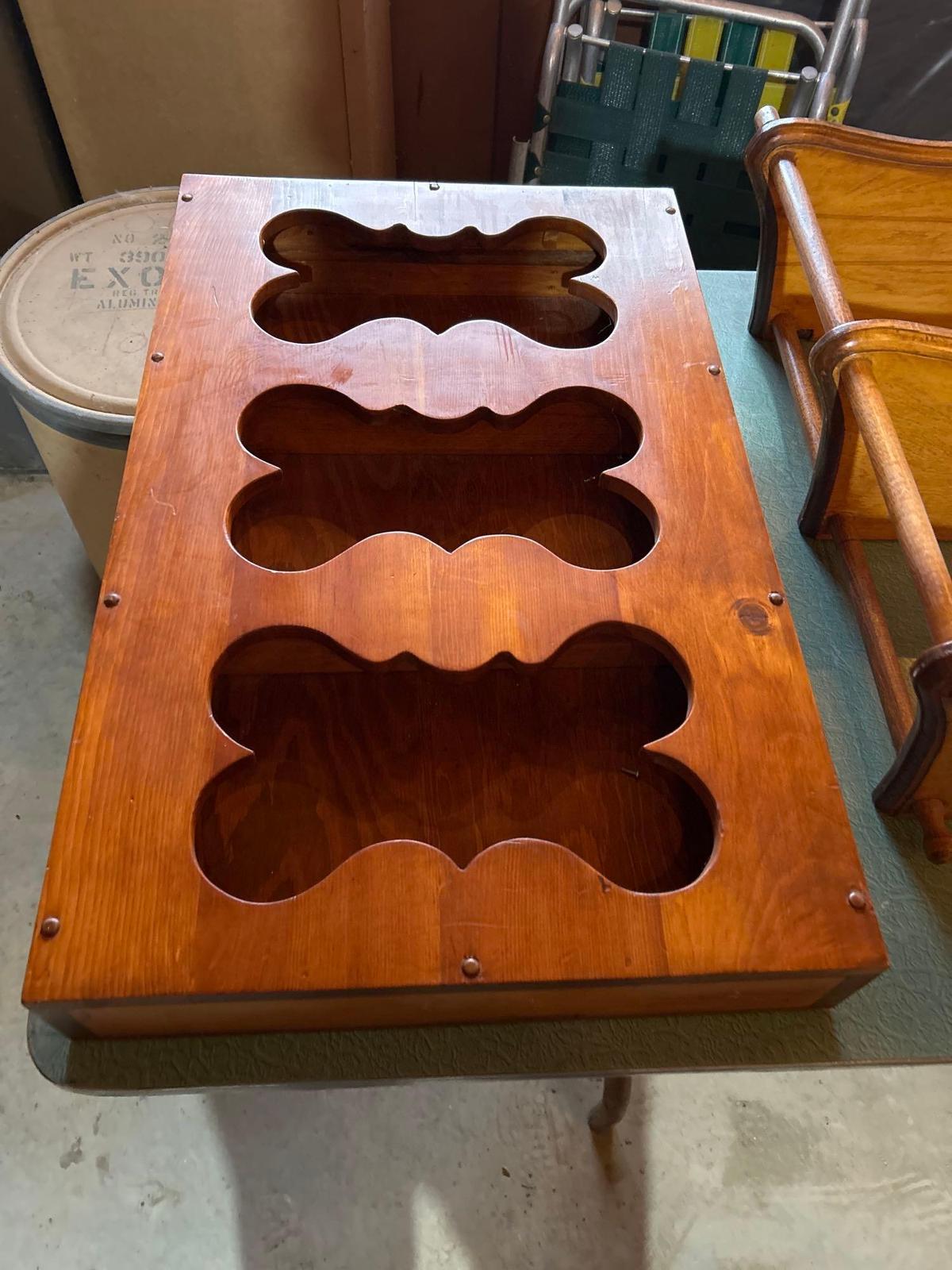 2 wall hanging wooden shelves.