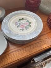 Cavalier eggshell, Homer Laughlin China, eight plates and saucers, five pipe plates, and