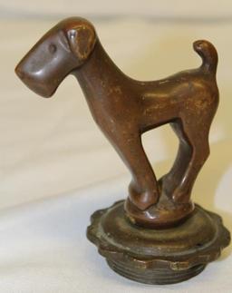 Bronze Stylized Standing Terrier Dog Automobile Radiator Mascot Hood Ornament