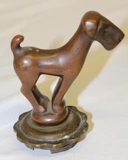 Bronze Stylized Standing Terrier Dog Automobile Radiator Mascot Hood Ornament