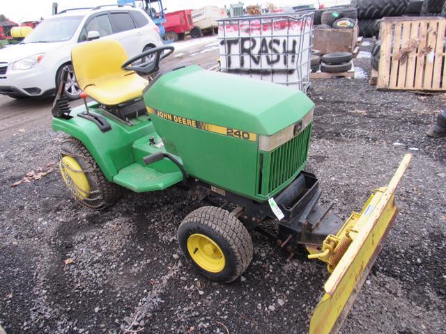 JD 240 Garden Tractor w/ Snowplow, Wheel Weights,& Snowchains