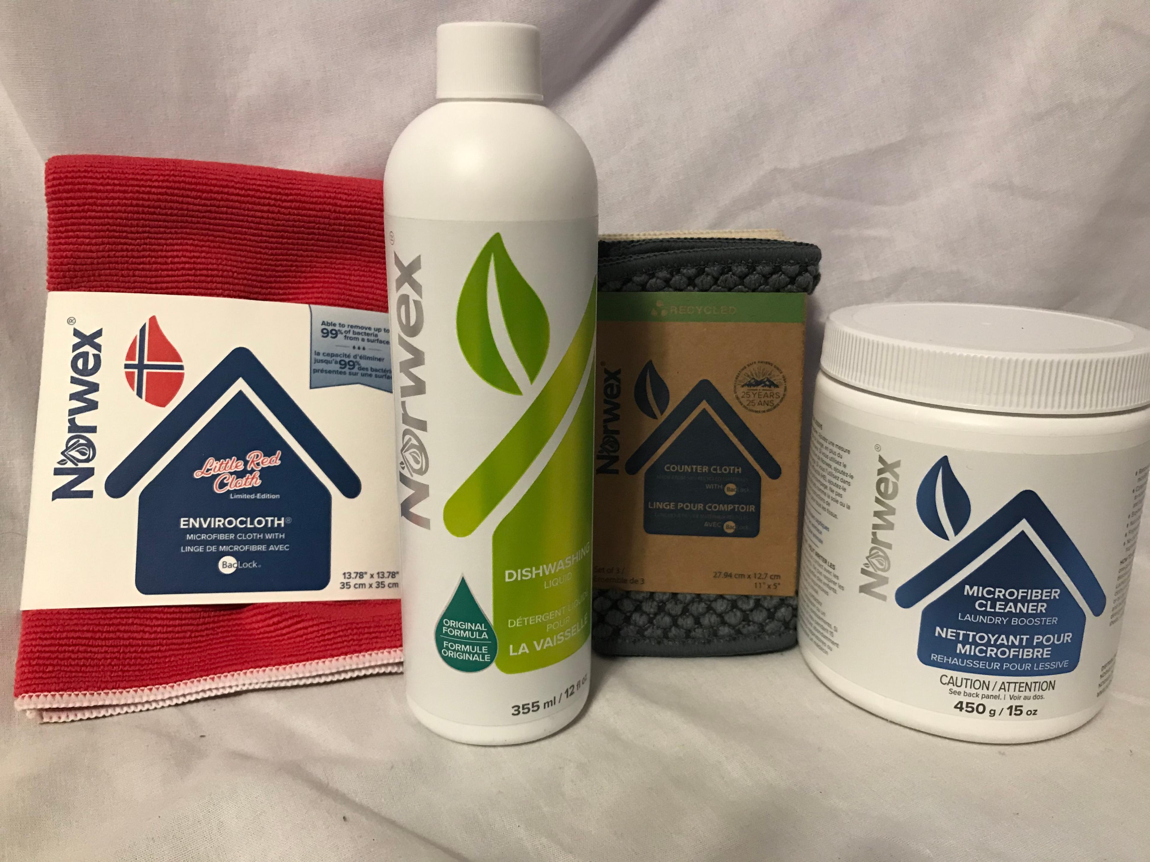 Norwex Enviro Cloth, Counter Cloth Set, Dishwashing Liquid, and Microfiber Cleaner