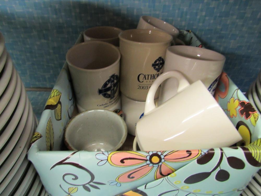 6" saucers, 6 1/2" plates, 9" plates, set of 25 each, and coffee cups