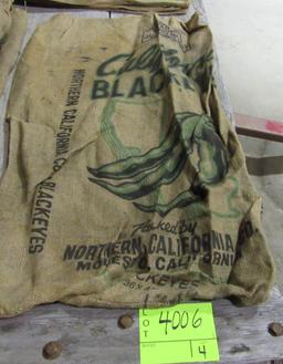 4 gunny sacks, CA Blackeyes, Genese Valley Red Kidney, CA small white beans & MI Navy Beans