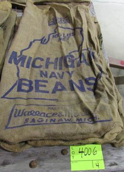 4 gunny sacks, CA Blackeyes, Genese Valley Red Kidney, CA small white beans & MI Navy Beans