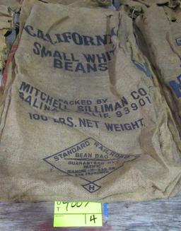 4 gunny sacks, CA small white beans, Bayport MI Navy & MI Navy Beans