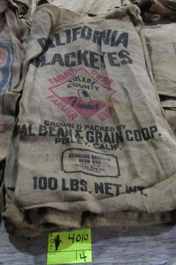 4 gunny sacks, CA small white beans, CA Blackeyes, CA Baby Limas, MI #1 Yellow Eye