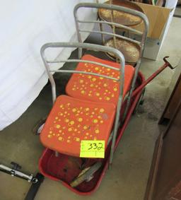 metal chain, wagon, flower stand