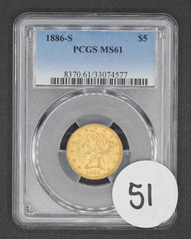1886-S $5 Liberty Head Half Eagle, PCGS MS61