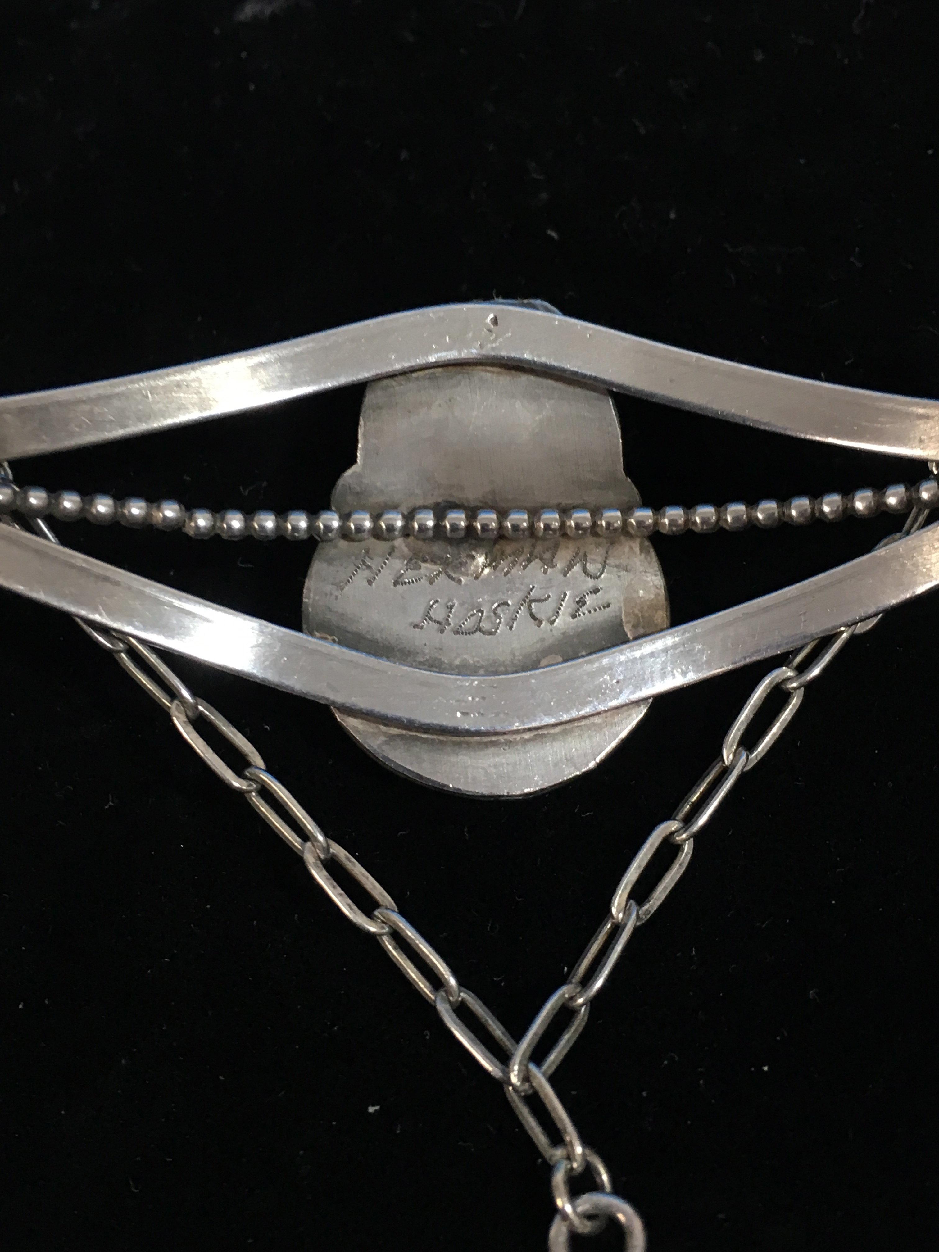 Old Pawn Signed Native American Sterling Silver & White Gemstone Slave Bracelet & Rings - Sizes 5.5
