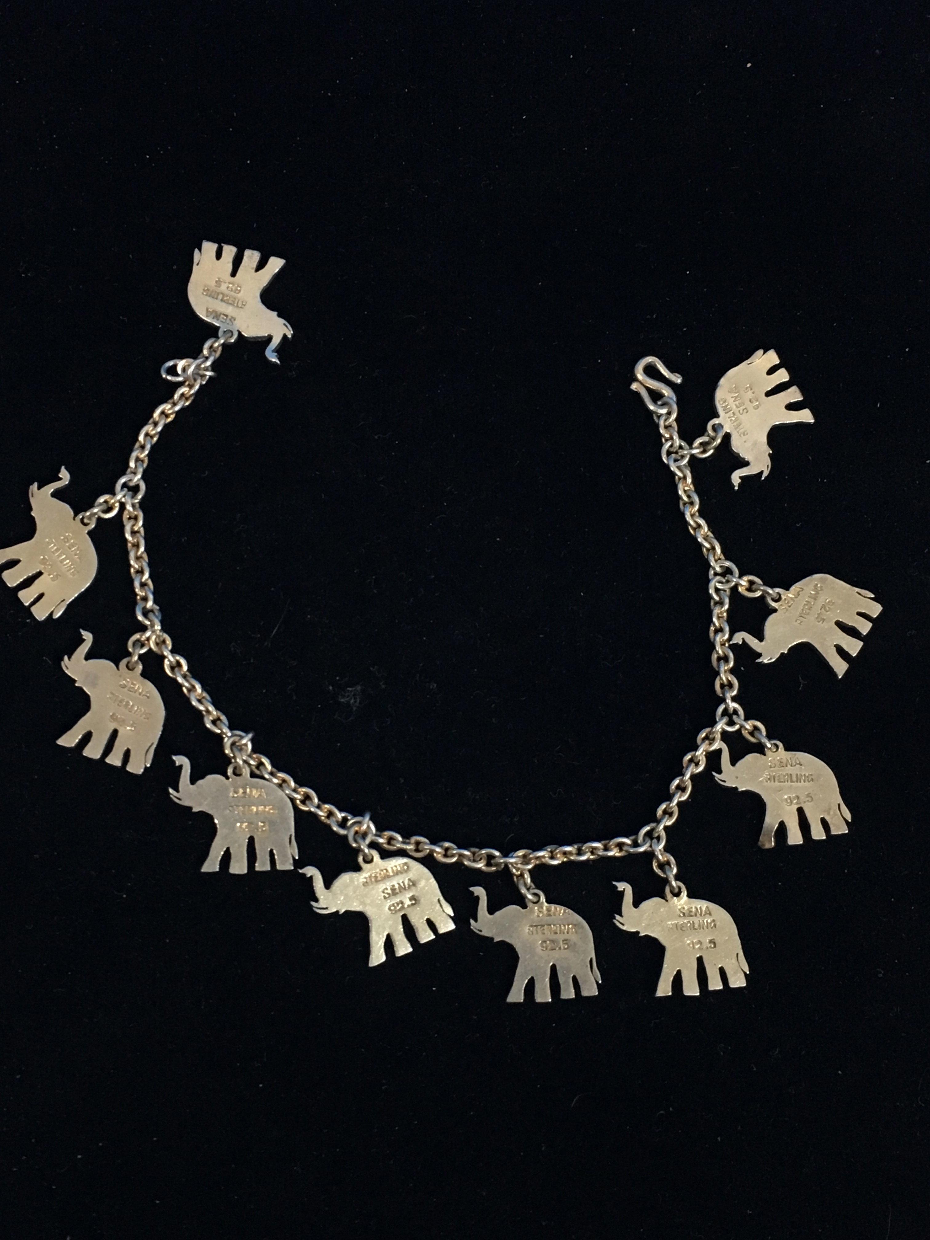 SENA Sterling Silver & Enamel Elephant Charm 8" Bracelet