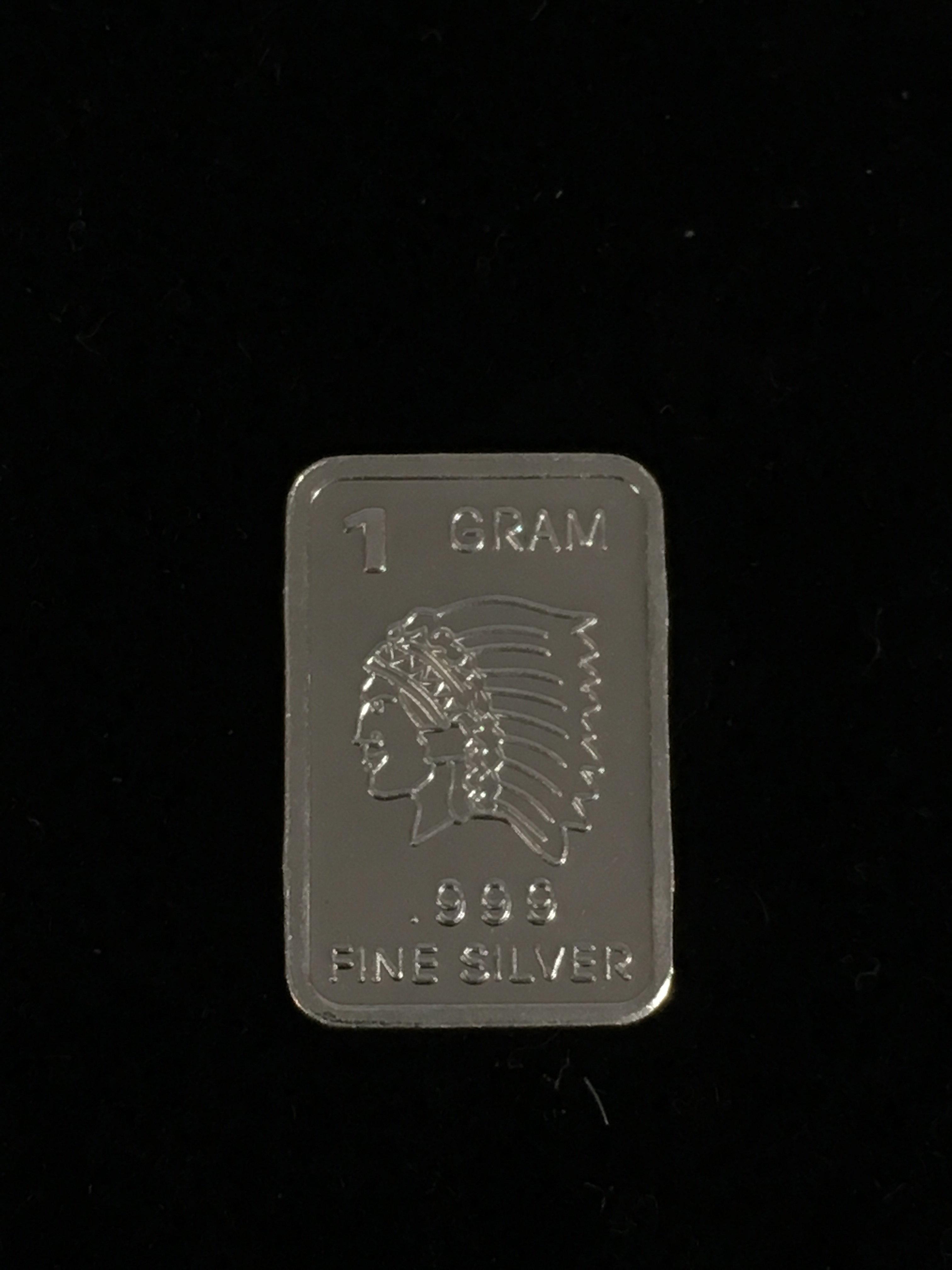 1 Gram .999 Fine Silver Indian Chief Head Bullion Bar