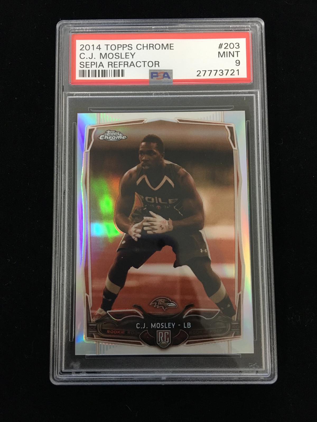 PSA Graded 2014 Topps Chrome Sepia Refractor C.J. Mosley Rookie Football Card - Mint 9 - Rare