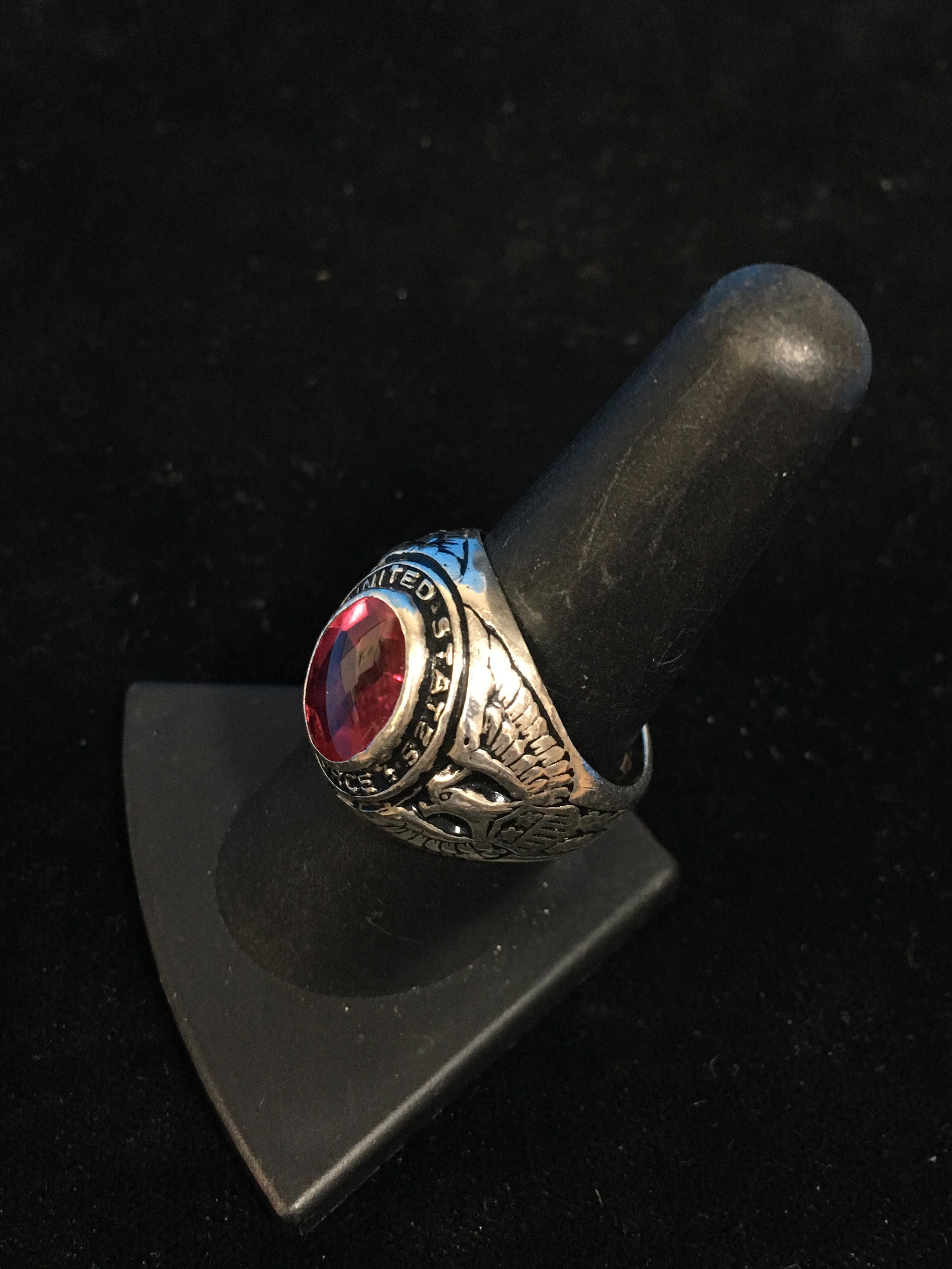 RARE Sterling Silver & Lab Created Ruby United States Air Force Large Ring - Size 8.5