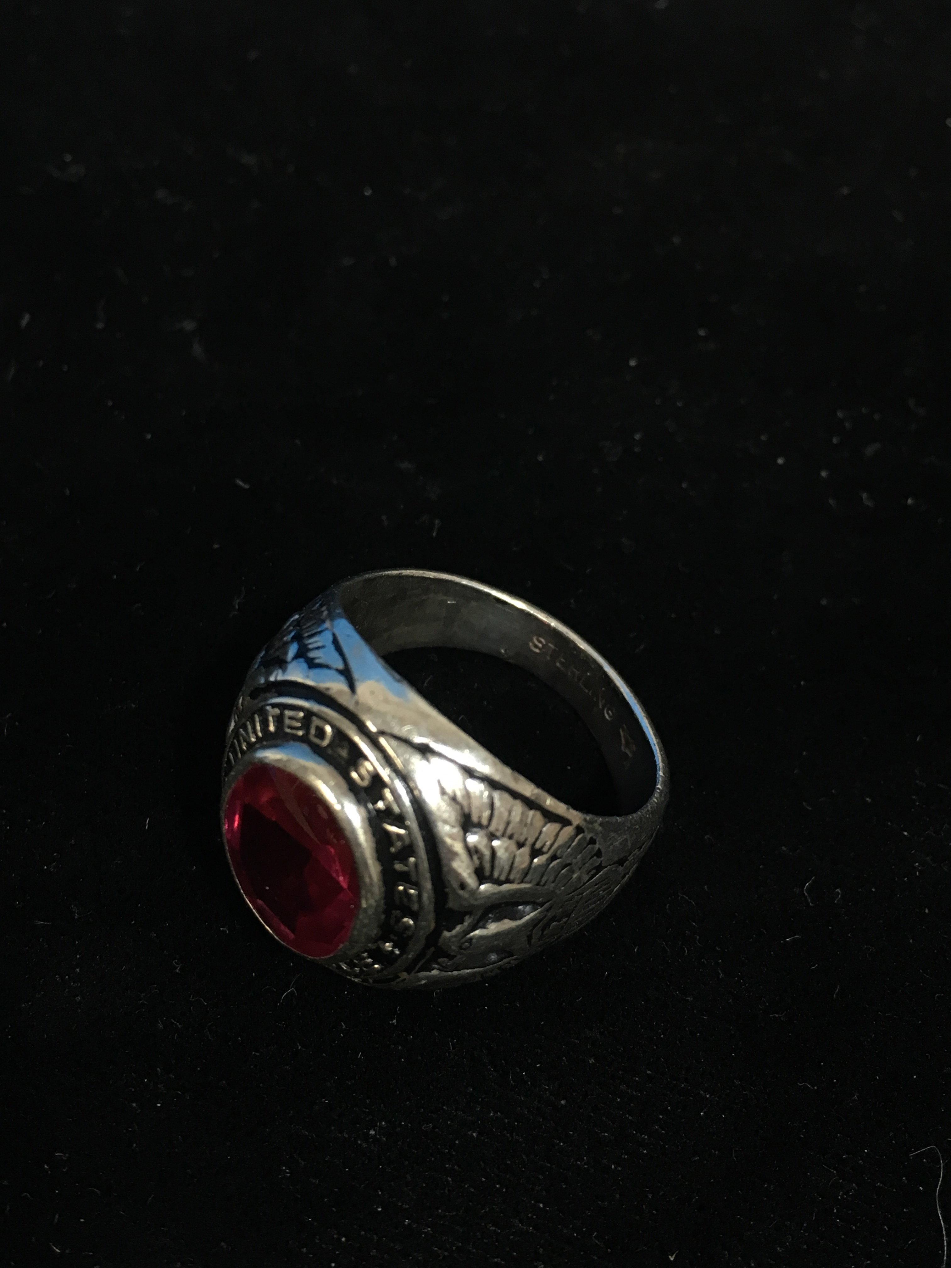 RARE Sterling Silver & Lab Created Ruby United States Air Force Large Ring - Size 8.5