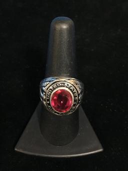 RARE Sterling Silver & Lab Created Ruby United States Air Force Large Ring - Size 8.5