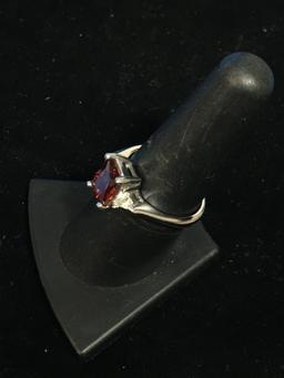FAS Sterling Silver & Red Garnet Ring - Size 7.5