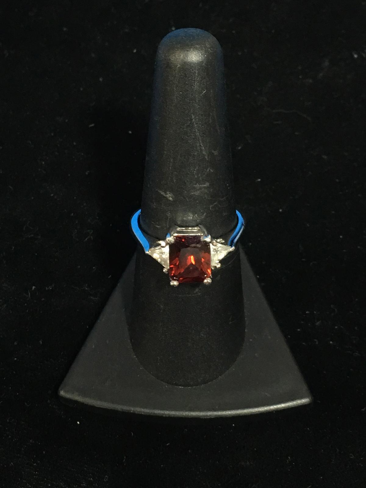 FAS Sterling Silver & Red Garnet Ring - Size 7.5