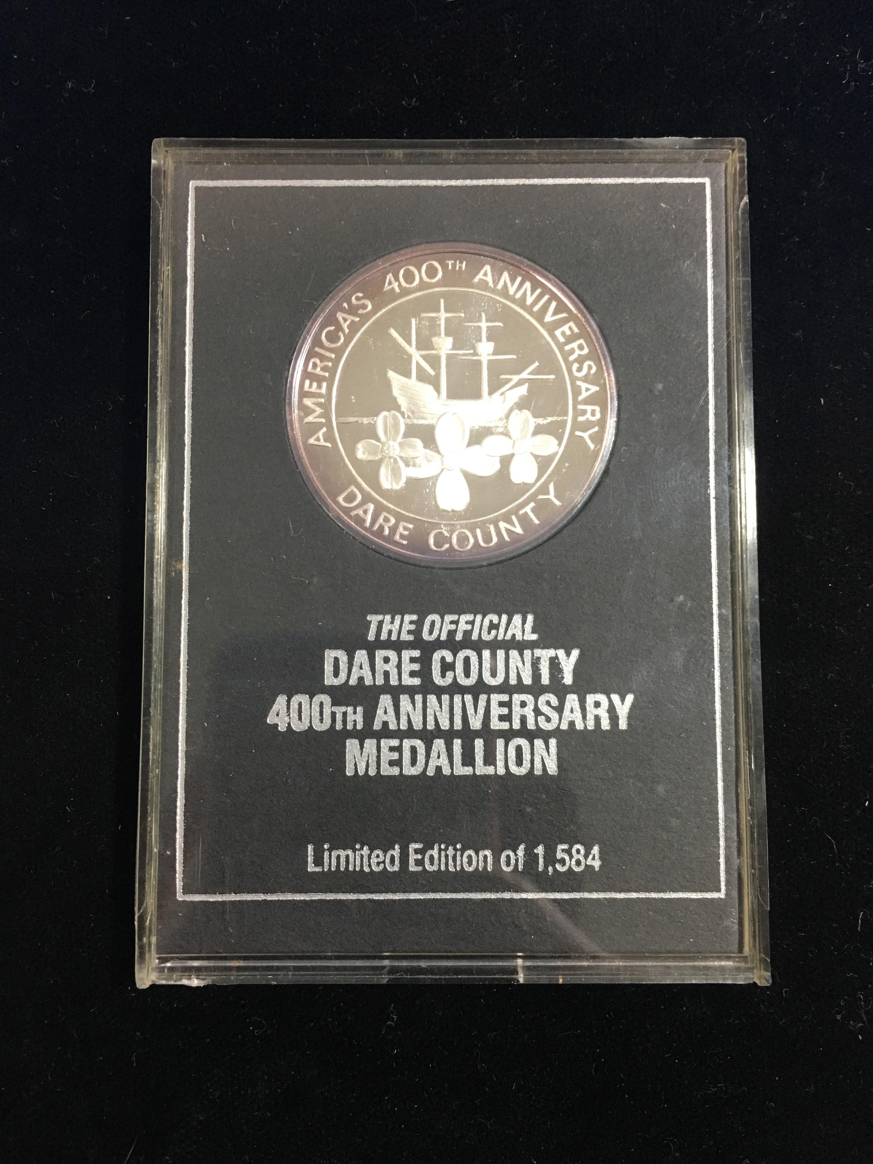 Dare County North Carolina 400th Anniversary 1 Ounce .999 Fine Silver Bullion Round - Proof Quality