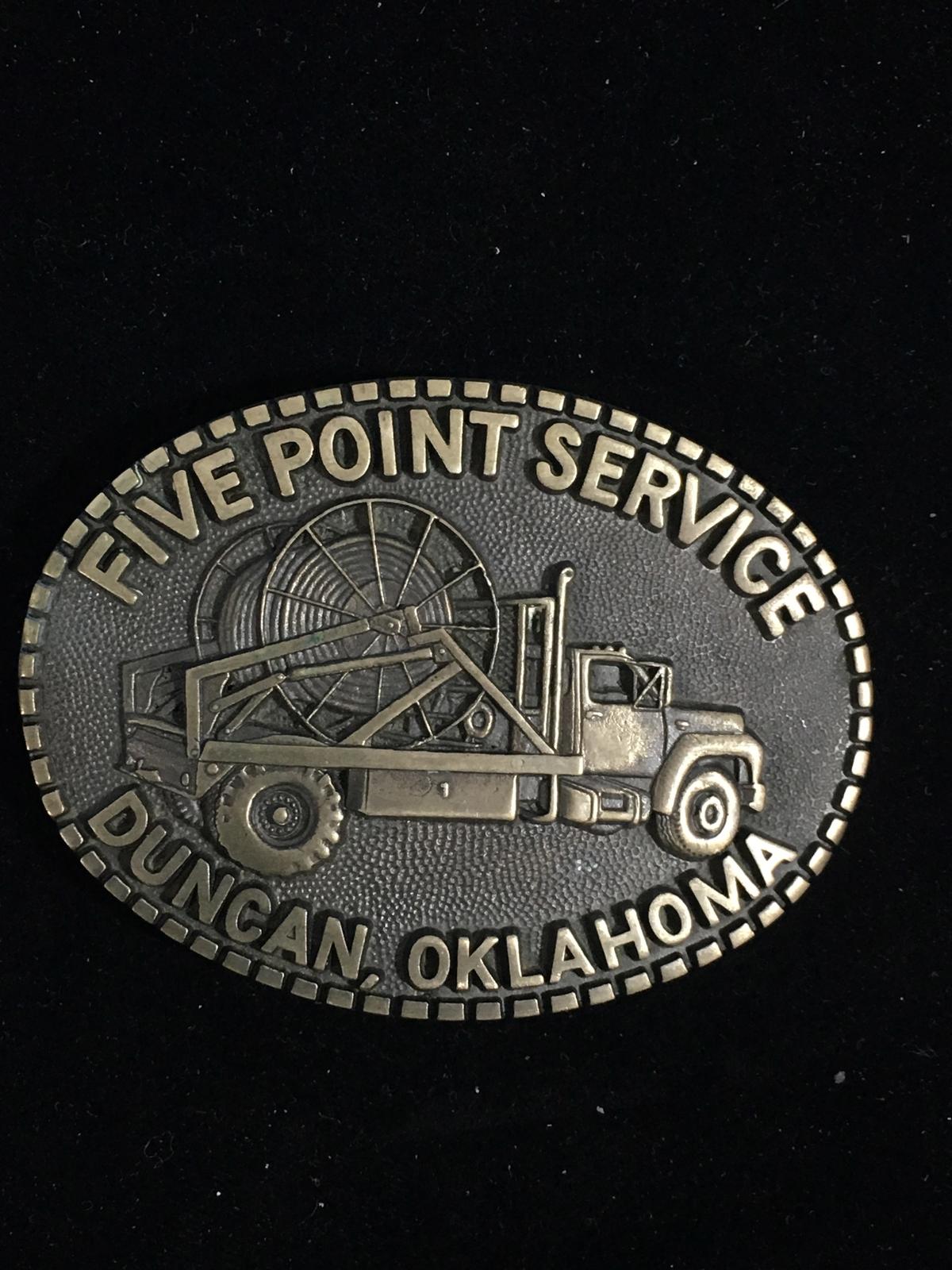 Five Point Service Duncan Oklahoma Truck Brass Belt Buckle