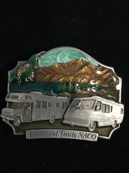 Vintage Siskiyou Thousand Trails NACO Enamel & Pewter Belt Buckle