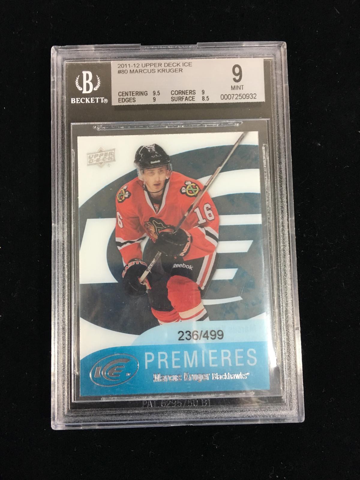 BGS Graded 2011-12 Upper Deck Ice Marcus Kruger Blackhawks /499 Rookie Hockey Card