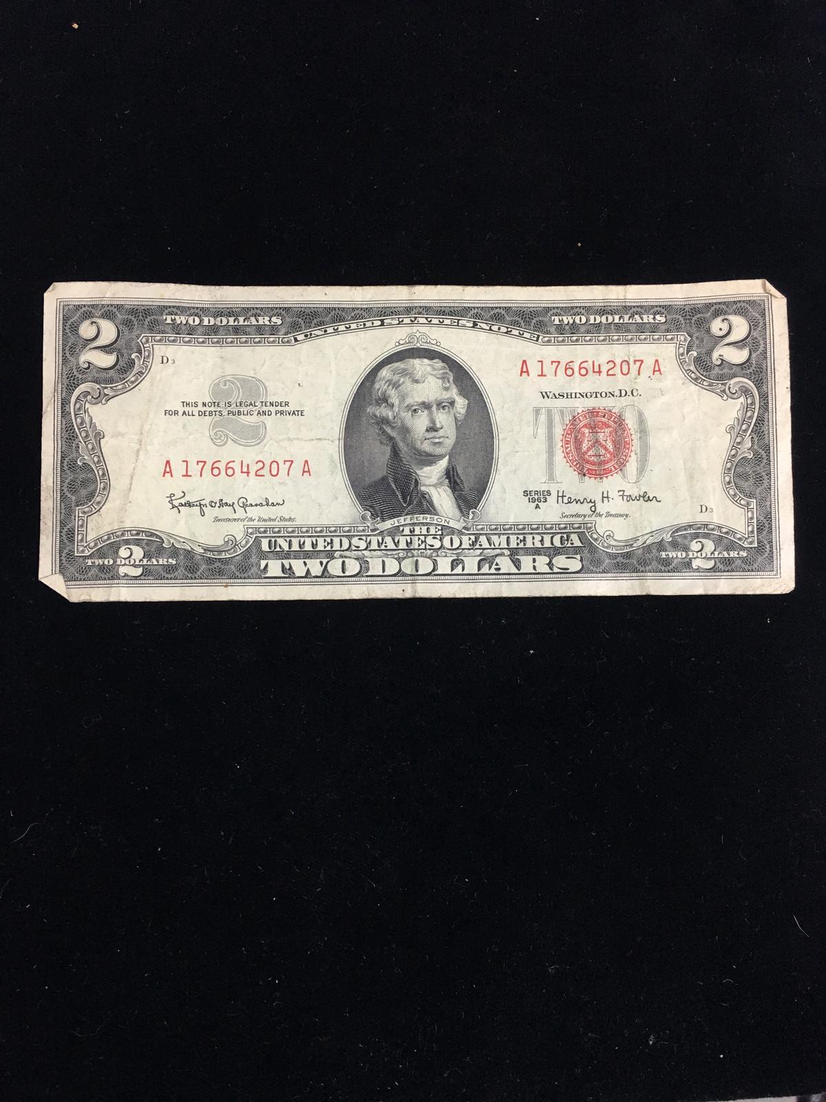 1963-A United States $2 Red Seal Currency Bill Note